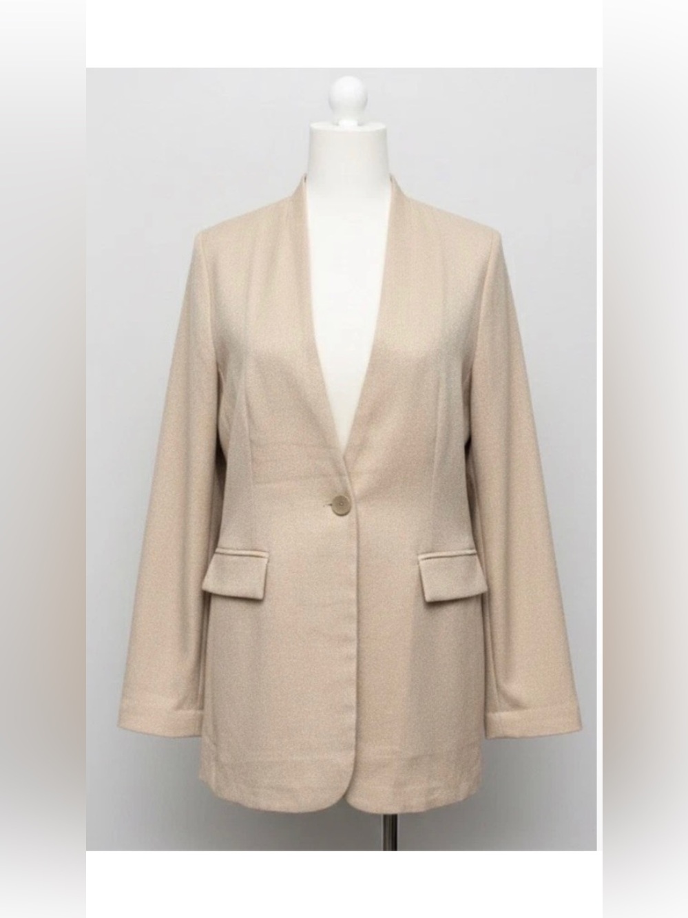 Alice Blue Beige Single Button Lapel-Free Blazer Jacket Size Large